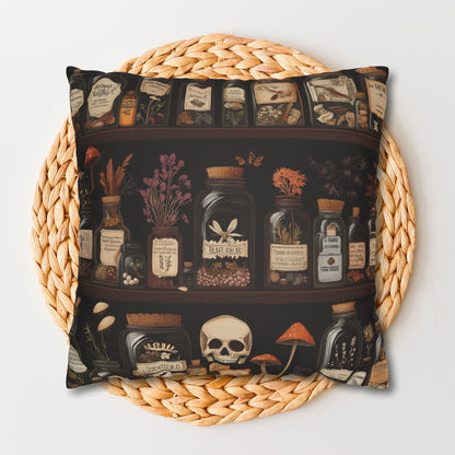 Gothic Apothecary Jars Pillowcase, Witchcraft Potion Shelf Dark Academia Throw Cushion, Spooky Halloween Decor