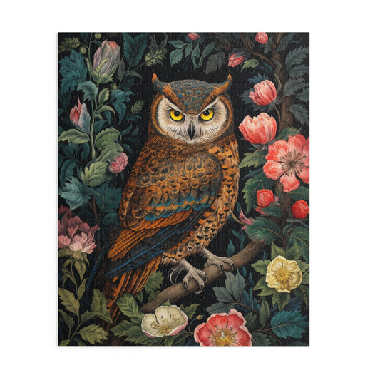 Forest Night Owl William Morris Inspired | Cottage-core Art Nouveau Puzzle Gift Box (120, 252, 500-Piece)