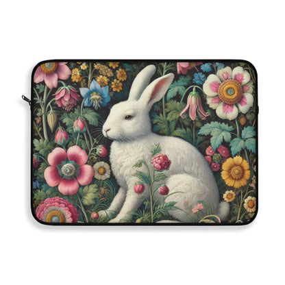 White Rabbit Laptop Sleeve, William Morris Inspired Floral Garden Art Case, Vintage Botanical Bunny Laptop Cover (12”, 13”, 15”)