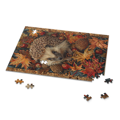 Hedgehog Fall Leaves William Morris Inspired Puzzle Box (120, 252, 500-Piece) Family Jigsaw Puzzle, Puzzle Box Gift