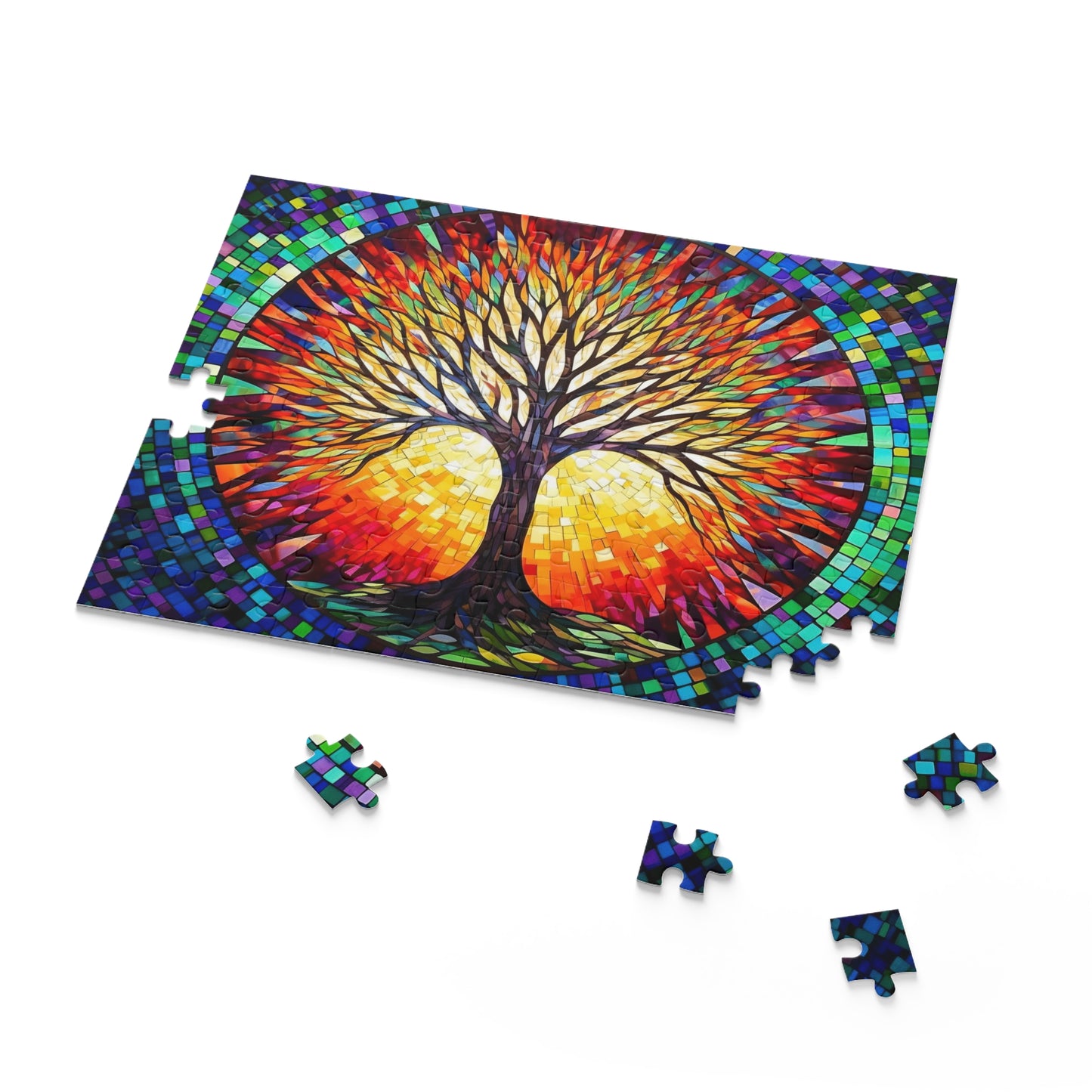 Colorful Tree of Life Mosaic Stained Glass Puzzle (120, 252, 500-Piece) Gift-Ready Box, Adult Jigsaw Puzzle