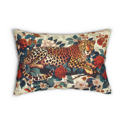 Floral Cheetah Pattern William Morris Inspired Spun Polyester Lumbar Pillow