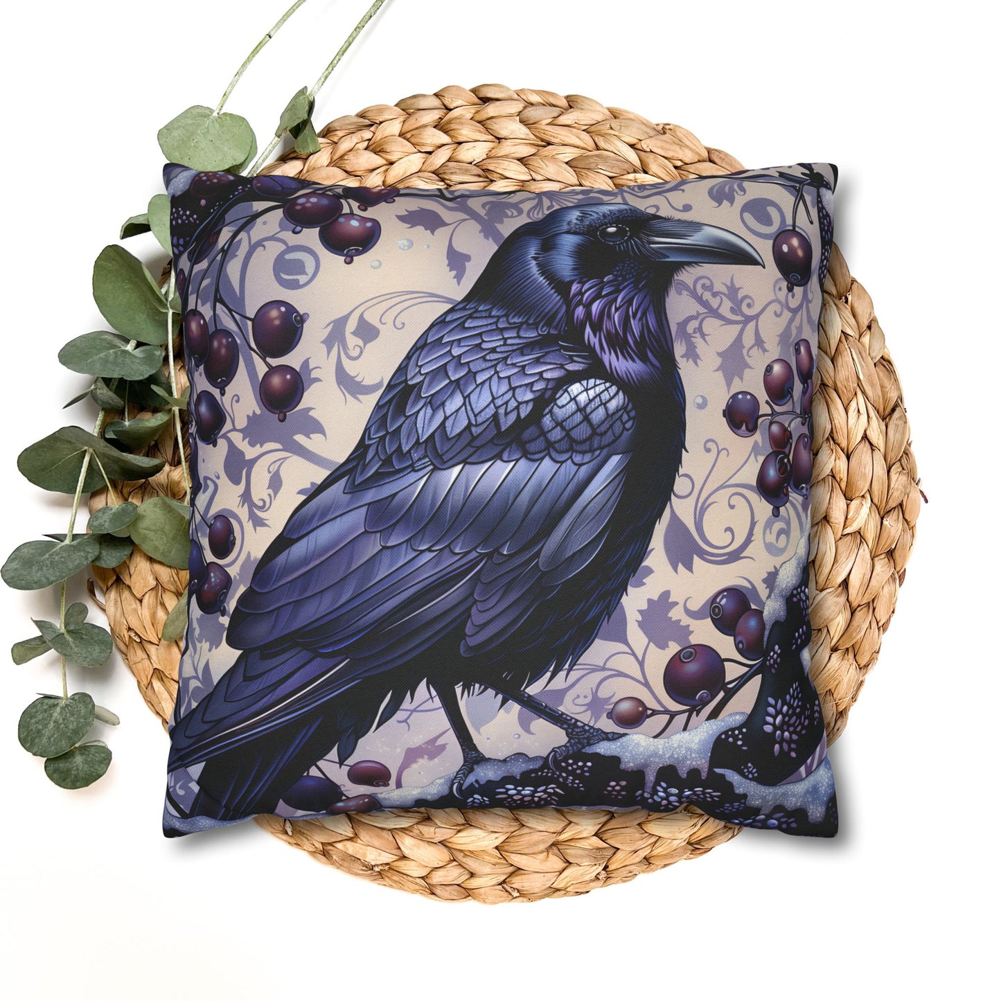 Gothic Raven Pillow Cover, Dark Forest Bird Decor,  pillowcase