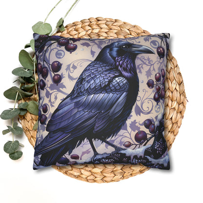 Gothic Raven Pillow Cover, Dark Forest Bird Decor,  pillowcase