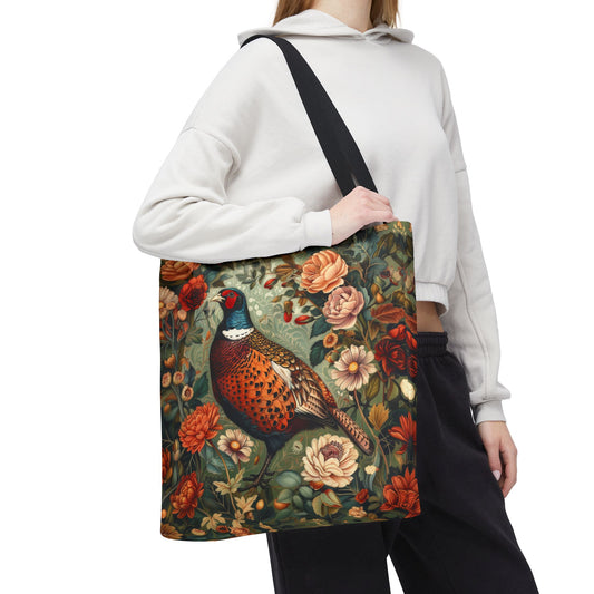 Botanical Pheasant Tote Bag, William Morris Inspired, Wild Animal Cottage-core Tote Bag, Eco-Friendly Carryall