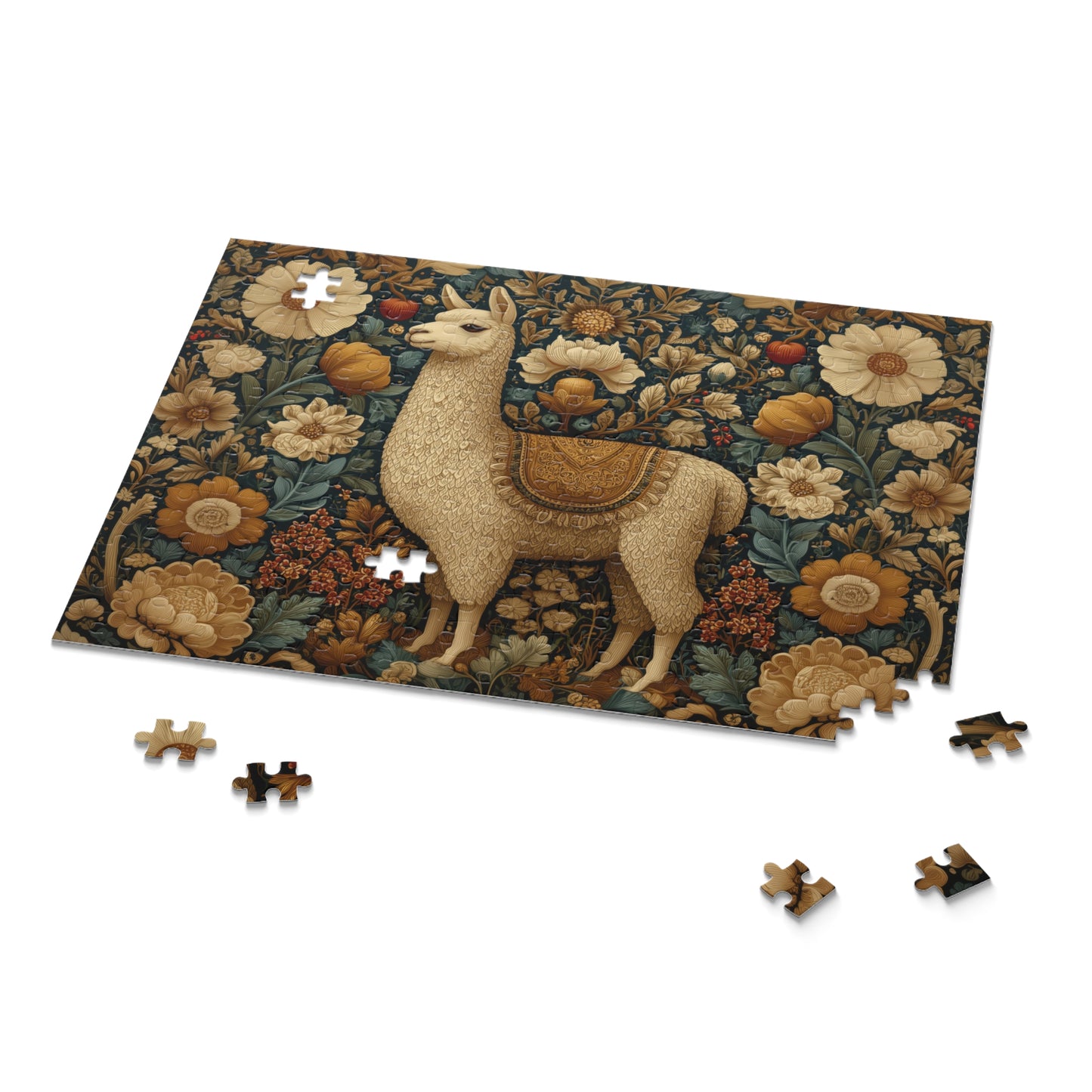 Golden Llama Floral Puzzle, William Morris Style Botanical Jigsaw for Family