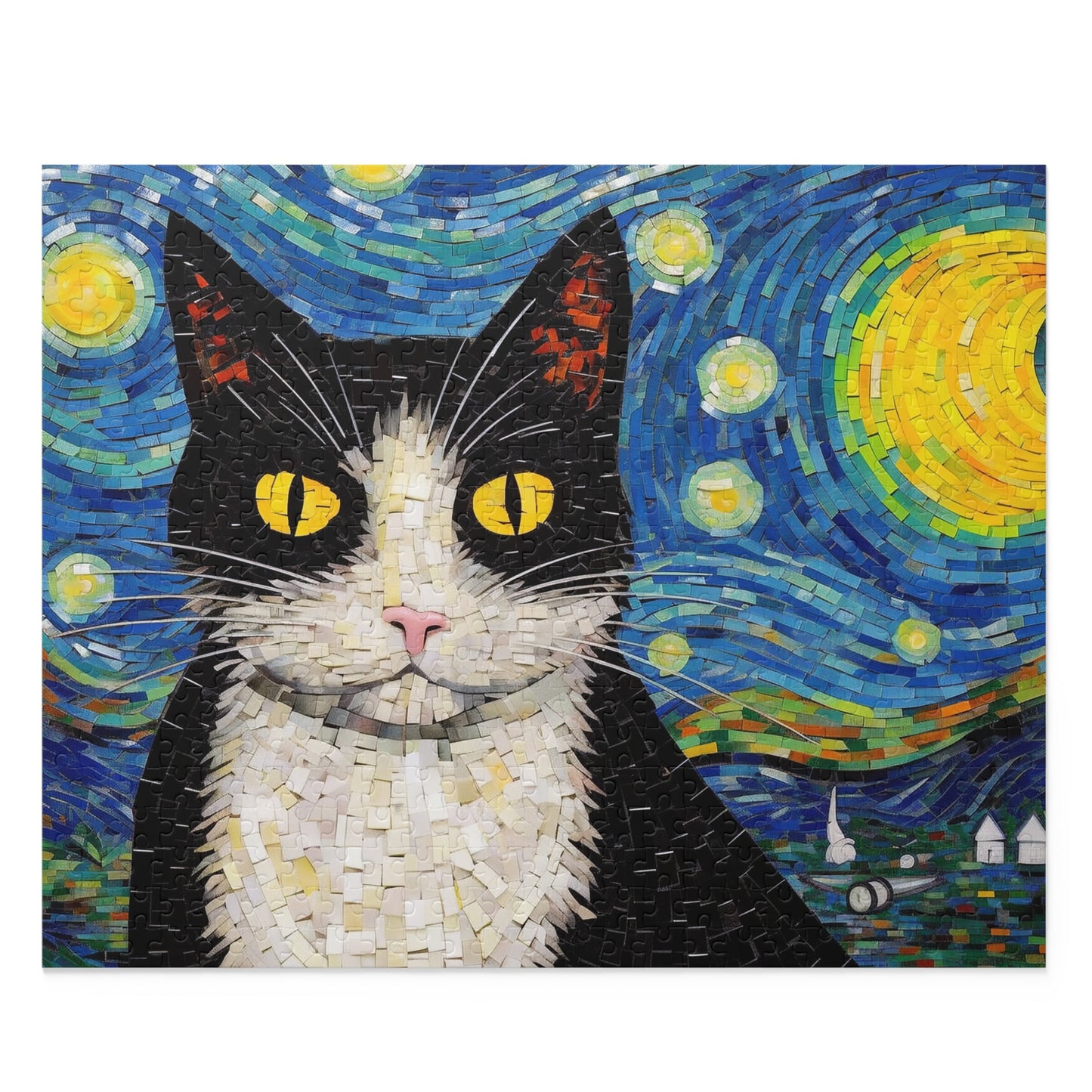Tuxedo Cat The Starry Night Puzzle Van Gogh  (120, 252, 500-Piece) Gift-Ready Box, Adult Jigsaw Puzzle