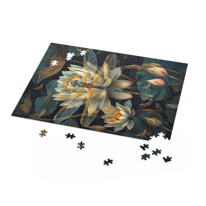 Art deco of Dragonfly Water Lily Jigsaw Puzzle (120, 252, 500-Piece) Family Jigsaw Puzzle, Puzzle Box Gift