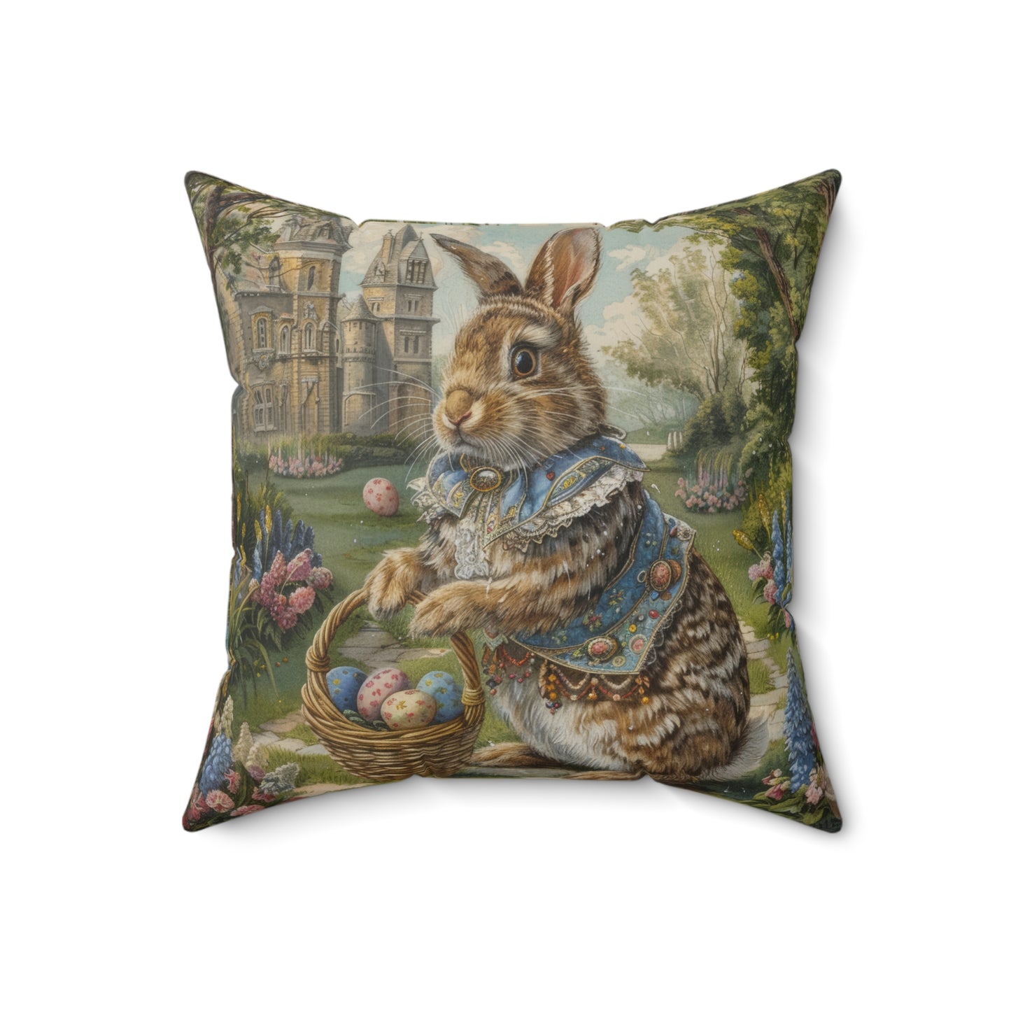 Rococo Bunny Easter Eggs Pillow: William Morris Style Decor