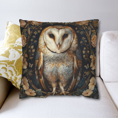 William Morris Inspired, Barn Owl Forest Floral Art, Decorative  Pillowcase