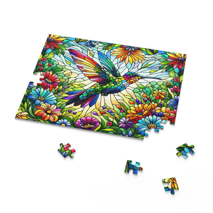 Stained Glass Spring Hummingbird Puzzle (120, 252, 500-Piece) Family Jigsaw Puzzle, Puzzle Box Gift