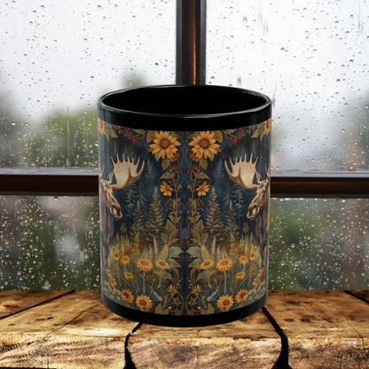 Moose Sunflower Coffee Mug: William Morris Inspired Nature Art