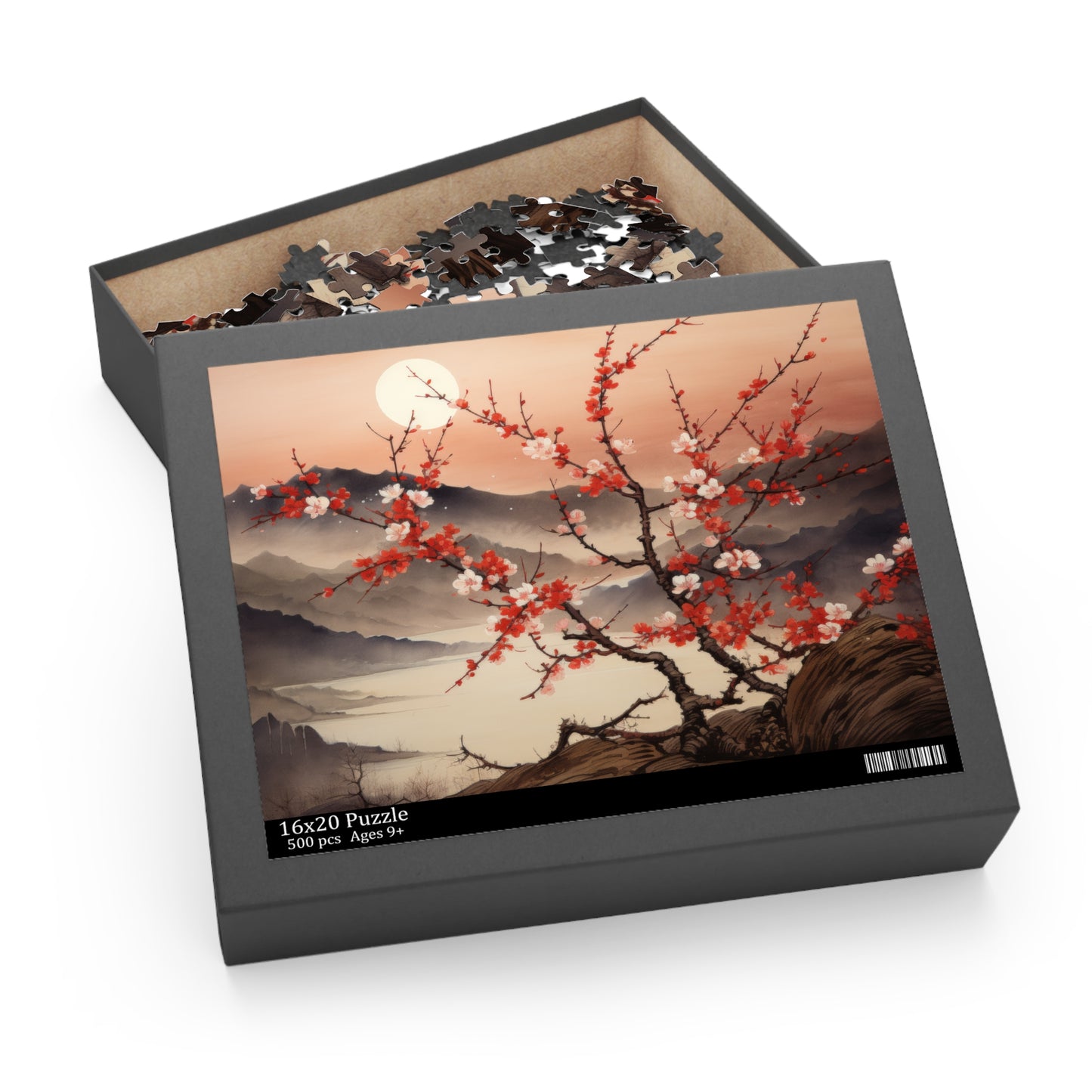 Japanese plum blossoms in moonlight, vintage ink (120, 252, 500-Piece) Adult Jigsaw Puzzle, Gift Him Her