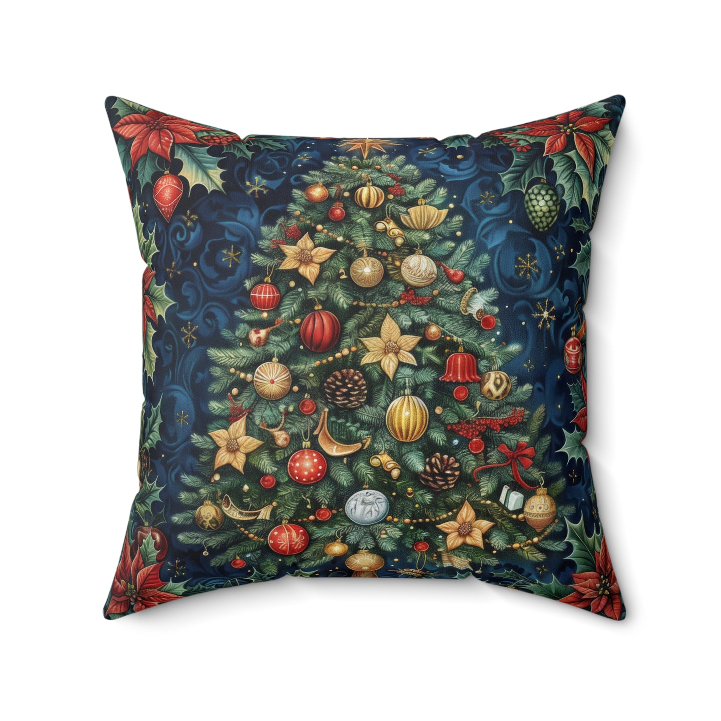 Christmas Tree Pillow, Holiday Throw Cushion, Festive Decor Gift, Elegant William Morris Inspired Design