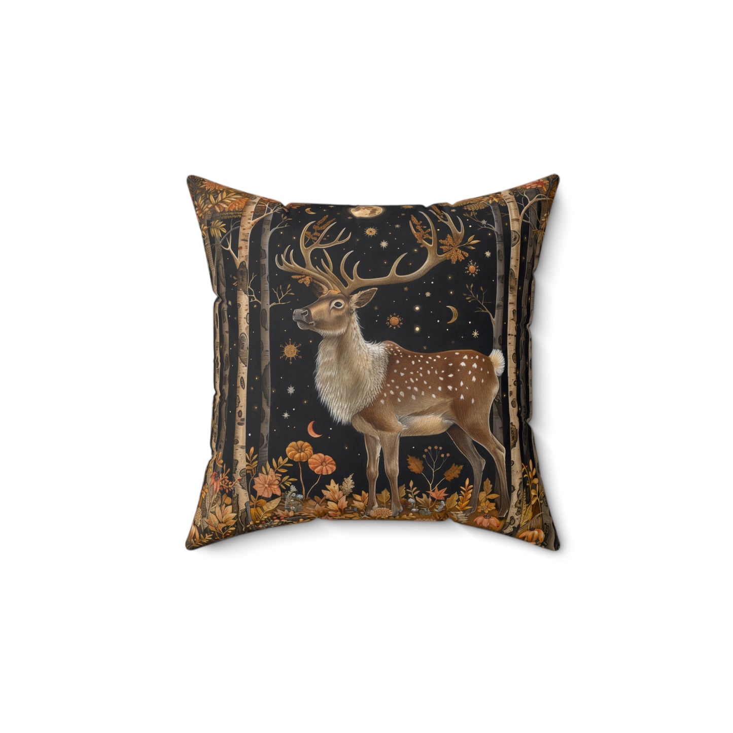 Victorian Reindeer Full Moon And Stars in Whimsical Night Pillow Home Decor, Spun Polyester Square Pillow