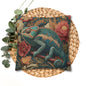 Teal Chameleon Floral Pillowcase, William Morris Style Lizard Cushion with Vintage Botanical Design