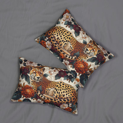 Cheetah Pattern William Morris Inspired Spun Polyester Lumbar Pillow