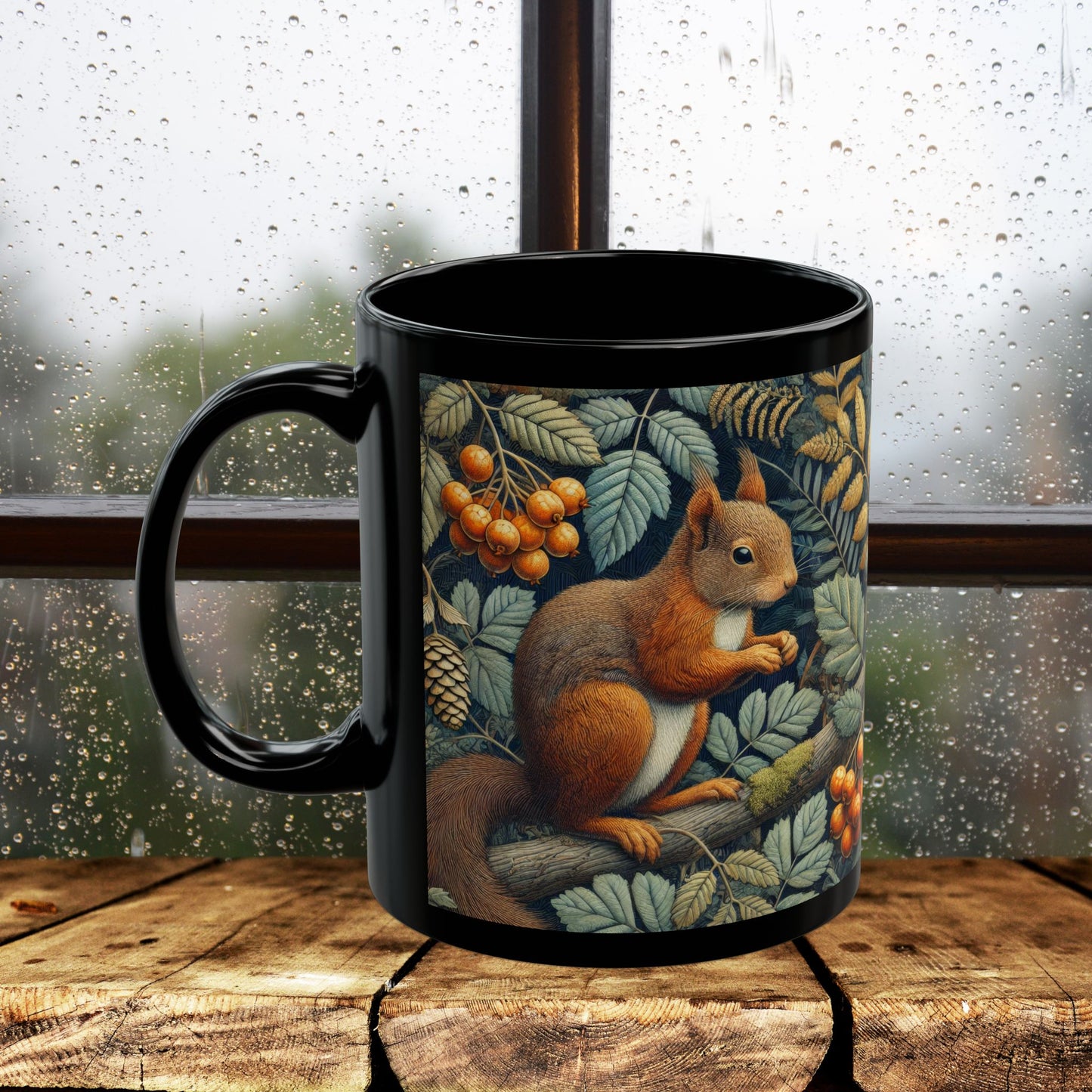 William Morris Squirrel Mug: Woodland Berry Design, Nature Lover Gift