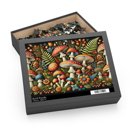 Whimsical Wild Mushroom Puzzle for Nature Enthusiasts (120, 252, 500, 1000-Piece) Charming Floral and Mushroom Design, Adult Puzzle Gift