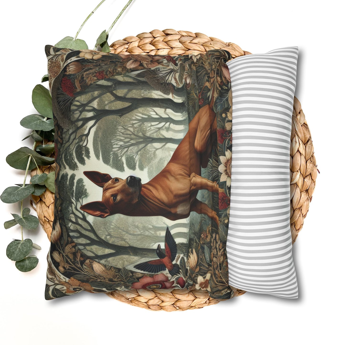Brown Thai Ridgeback Dog Ornate Botanical Themed Forest Pillowcase
