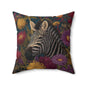Vibrant Zebra Floral Pillow, William Morris Style Botanical Safari Animal Cushion