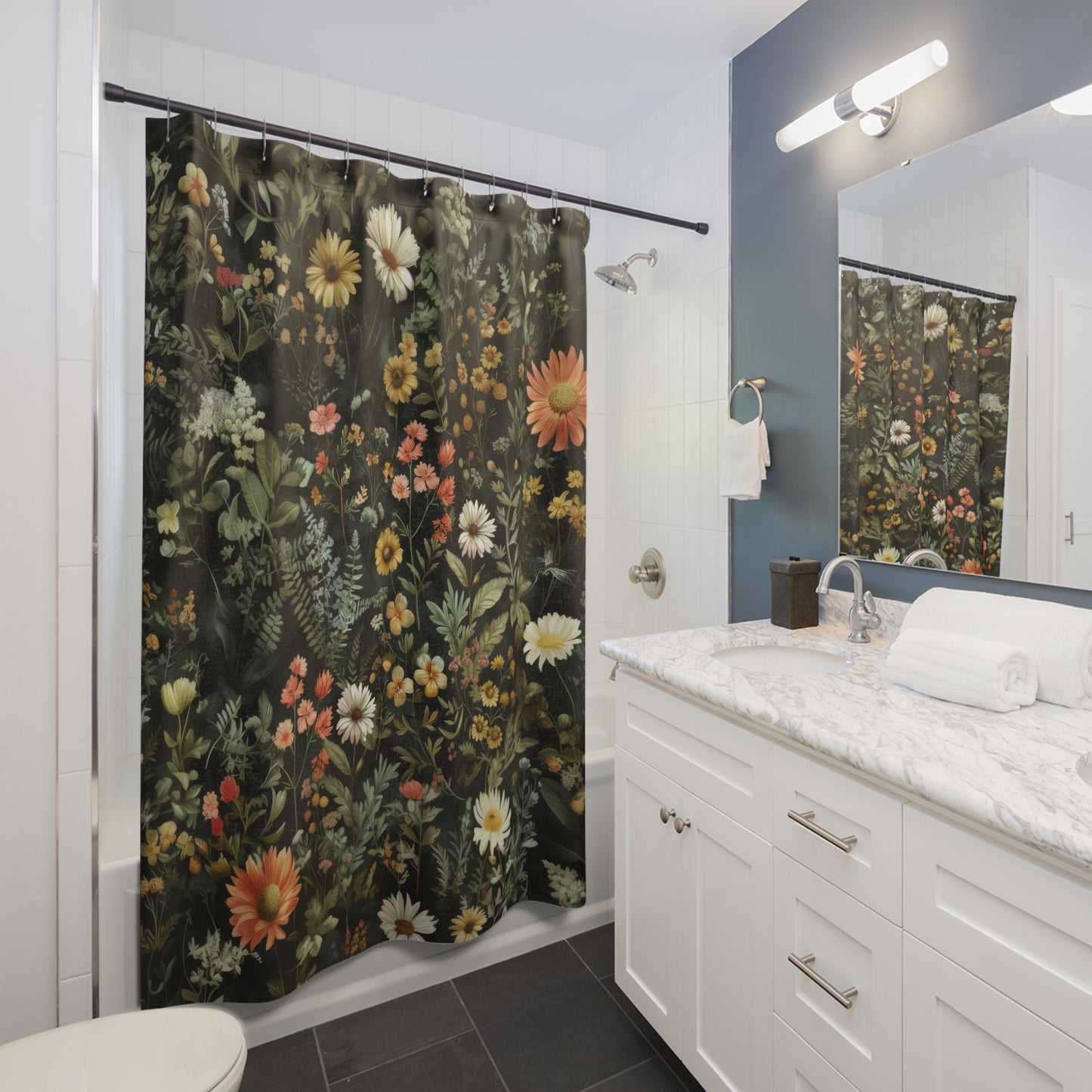 Cottage Botanical Wildflowers Pattern Polyester Shower Curtain