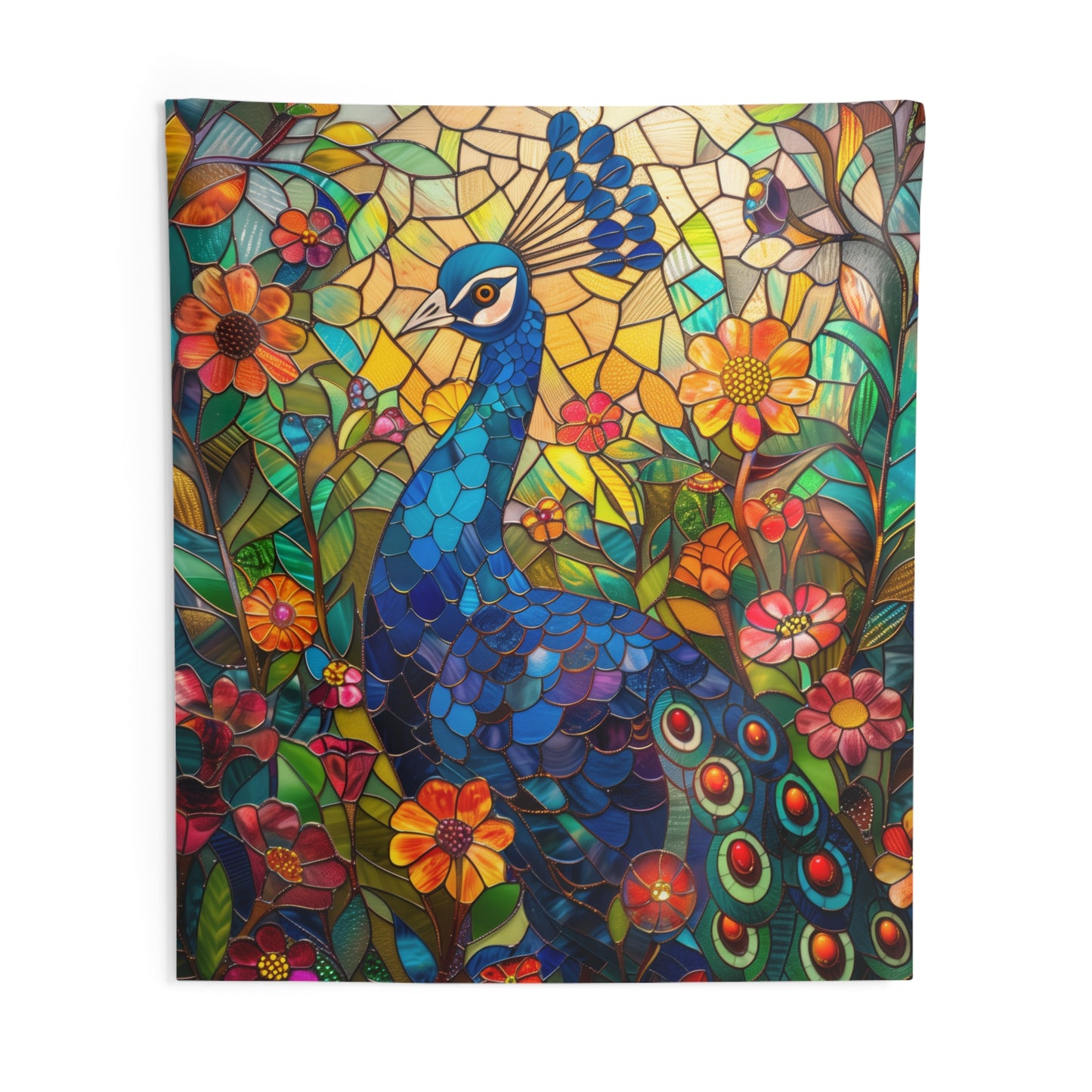 Tapestry of Peacock Faux Stained Glass, Vibrant Psychedelic, Art Wall Tapestries