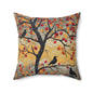 Crows With Autumn OakTree Decorative Pillow, Mosaic Art Style, Fall Pillow Home Decor
