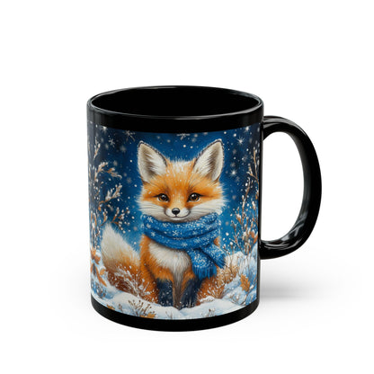 Blue Scarf Starry Winter Night Black Coffee Mug 11oz, 15 oz