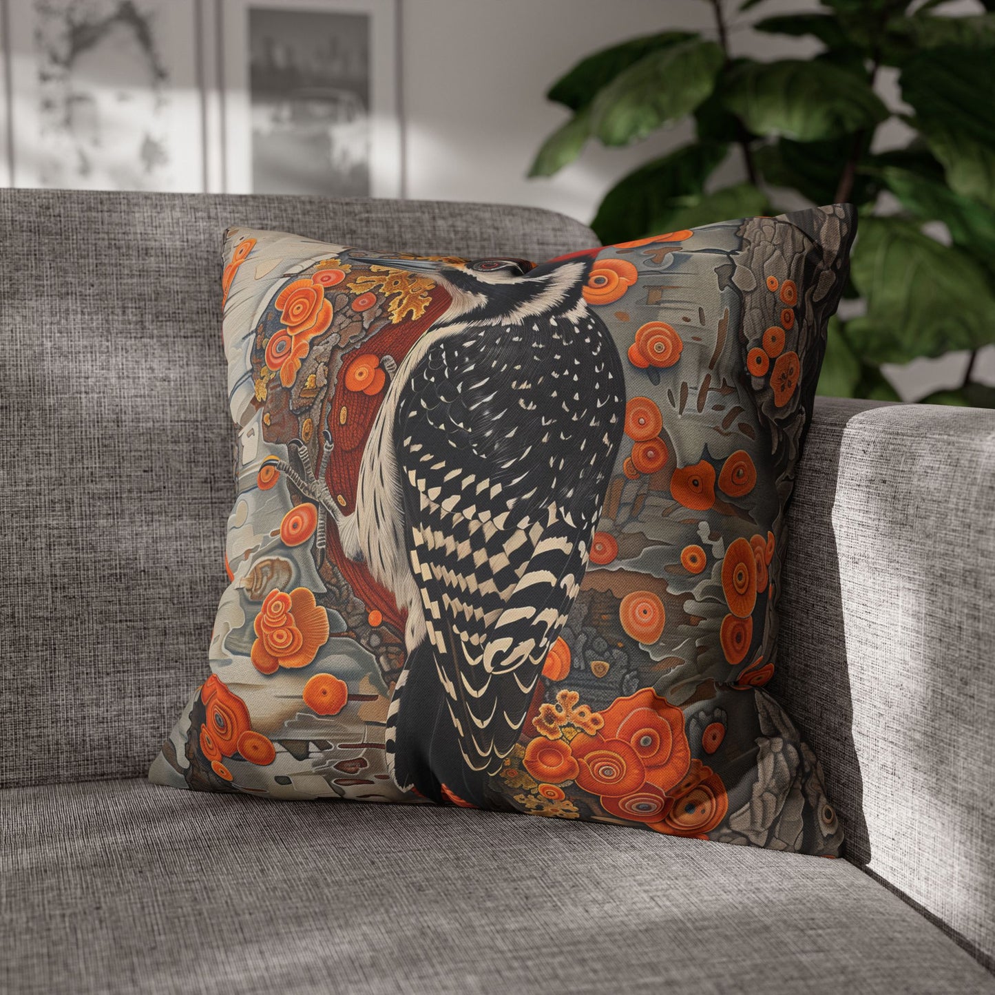 Woodpecker Pillow Cover: Autumn Woodland Decor, Cozy Cabin Accent