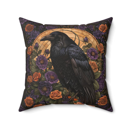 Mystical Raven Halloween Roses Throw Pillow | William Morris Inspired Raven Halloween Pillow Decor