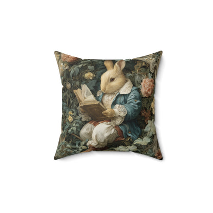 Storybook Rabbit Reading Pillow, William Morris Style Vintage Bunny Among Flowers