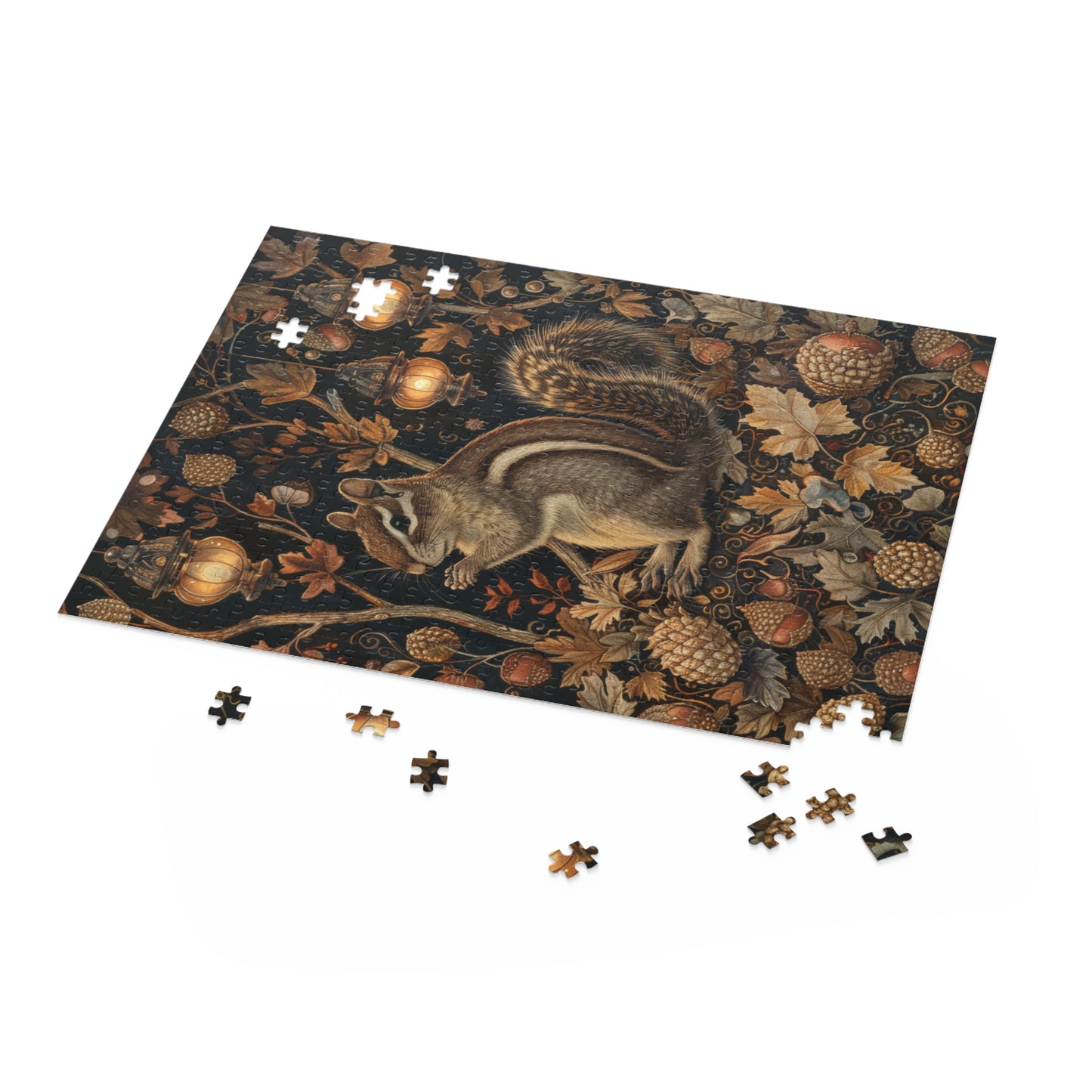 Chipmunk Among Acorn Lanterns Jigsaw Puzzle, Chipmunk Fall Autumn 120 252 500-Piece Family Gift Box Puzzle, Holiday Puzzle Game