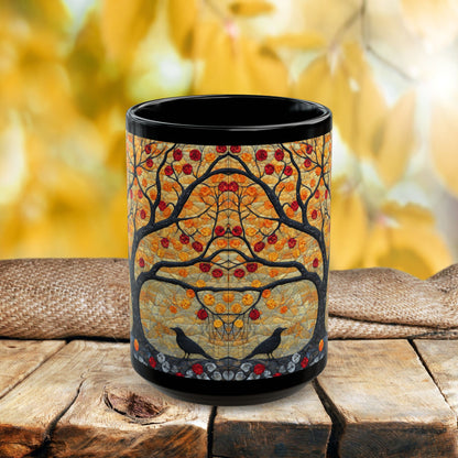 Autumn Apple Tree Art Mug | Black Ceramic Coffee Cup