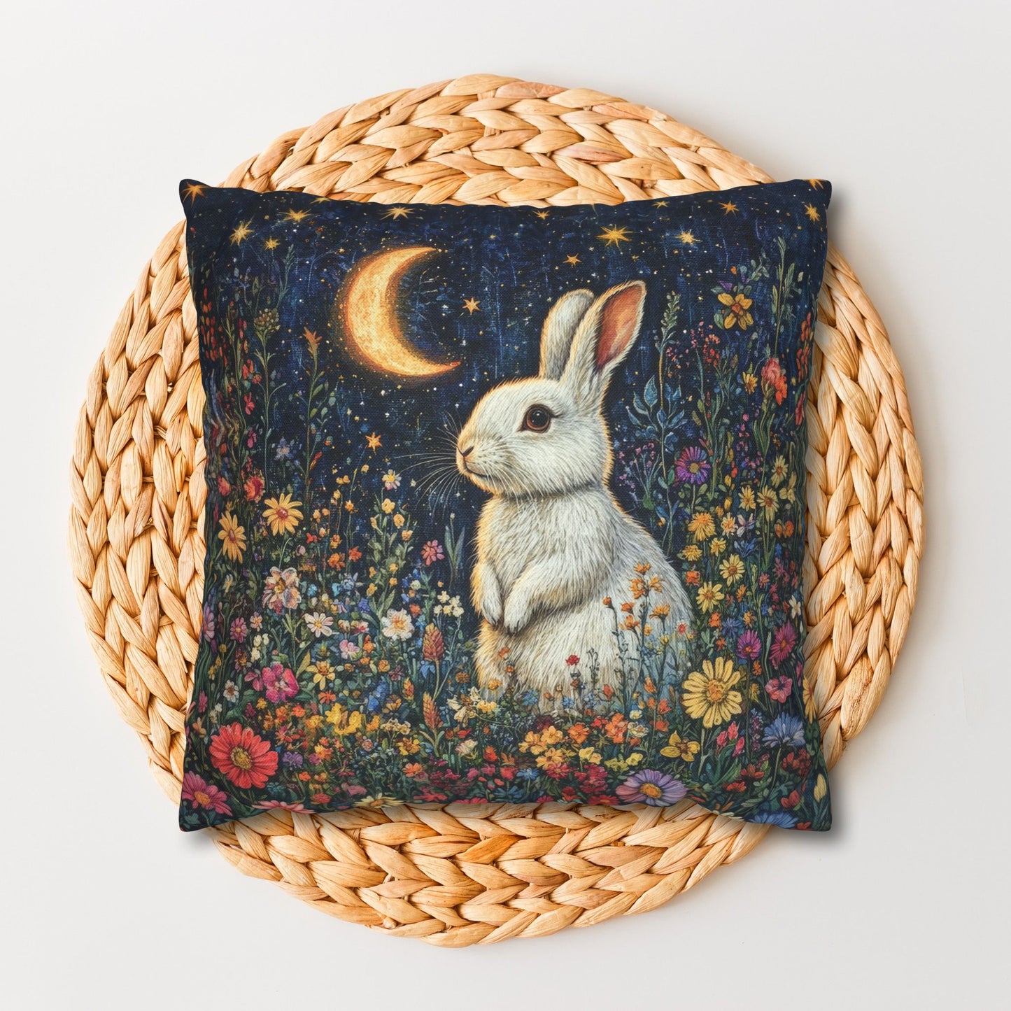 Rabbit Moon Wildflowers William Morris Inspired Pillowcase