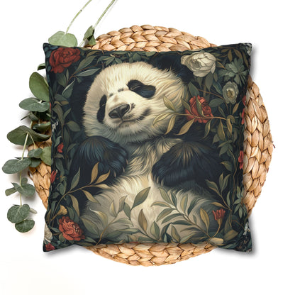 Panda Floral Throw Pillowcase - Vintage Botanical Spun Polyester Cushion Cover