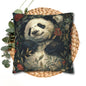 Panda Floral Throw Pillowcase - Vintage Botanical Spun Polyester Cushion Cover