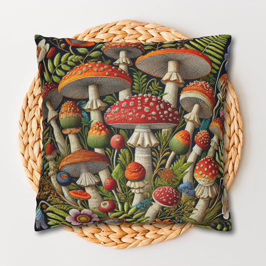 Faux Embroidered Mushroom Decorative Pillowcase