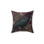 Mystical Raven Gothic Pillow with Floral Castle Art, Spooky Halloween Decor, Dark Academia Throw Pillow