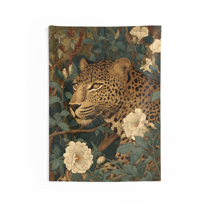Vintage Leopard Botanical Tapestry, Elegant Jungle Floral Wall Hanging