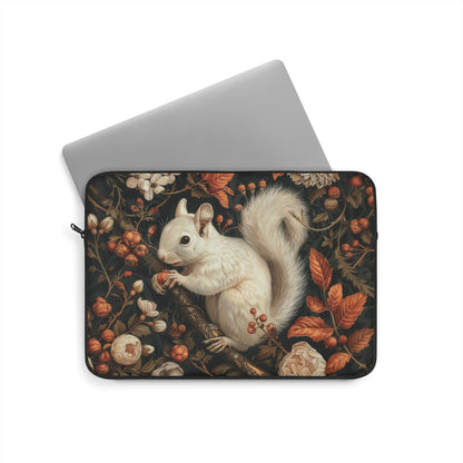 White Squirrel Laptop Sleeve, William Morris Inspired Autumn Forest Art Case, Vintage Botanical Laptop Cover (12”, 13”, 15”)