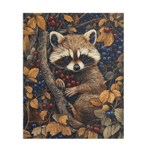 William Morris Inspired Raccoon Berries Jigsaw Puzzle Box | Cottage-core Art Nouveau Puzzle Box (120, 252, 500-Piece)