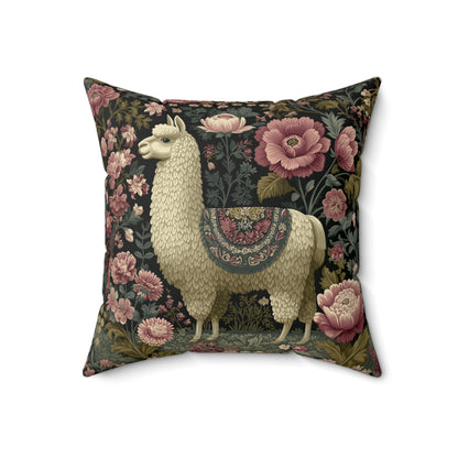 Llama Floral Pillow, William Morris Style Animal Cushion with Vintage Botanical Design