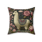 Llama Floral Pillow, William Morris Style Animal Cushion with Vintage Botanical Design
