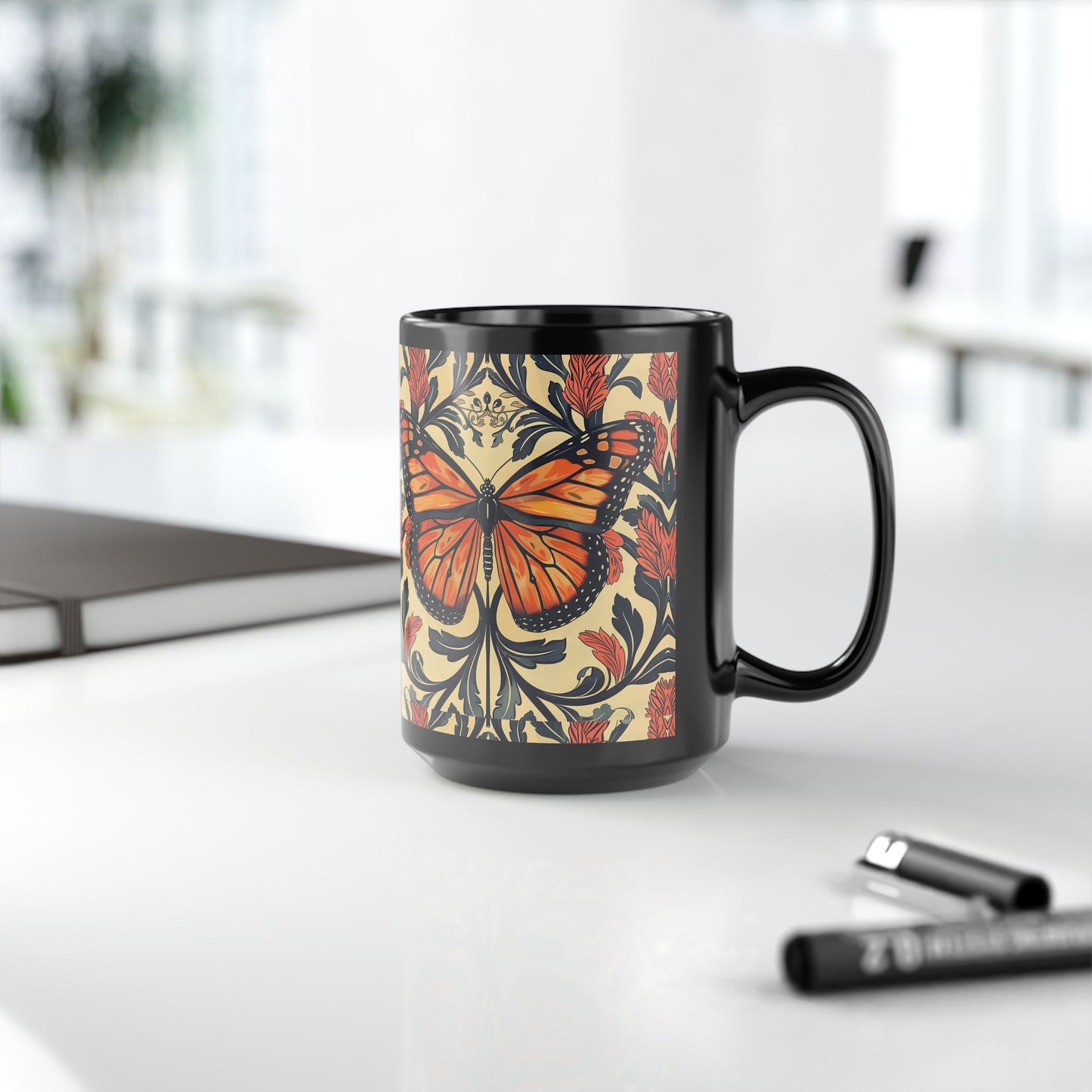 William Morris Inspired Monarch Butterfly Coffee Mug 11oz, 15 oz