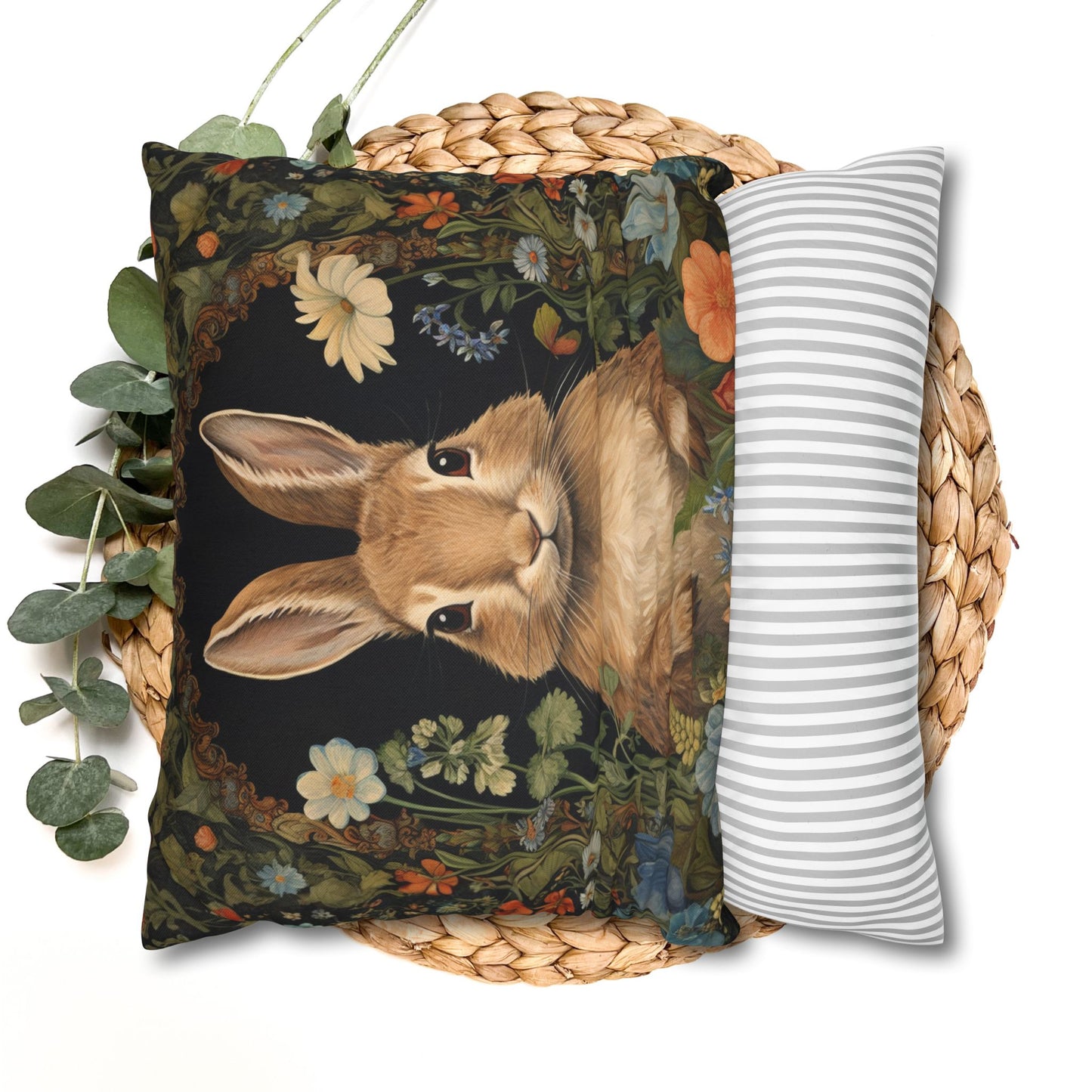 Rustic Bunny Floral Throw Pillowcase, Cute Rabbit Decorative Pillow Cover