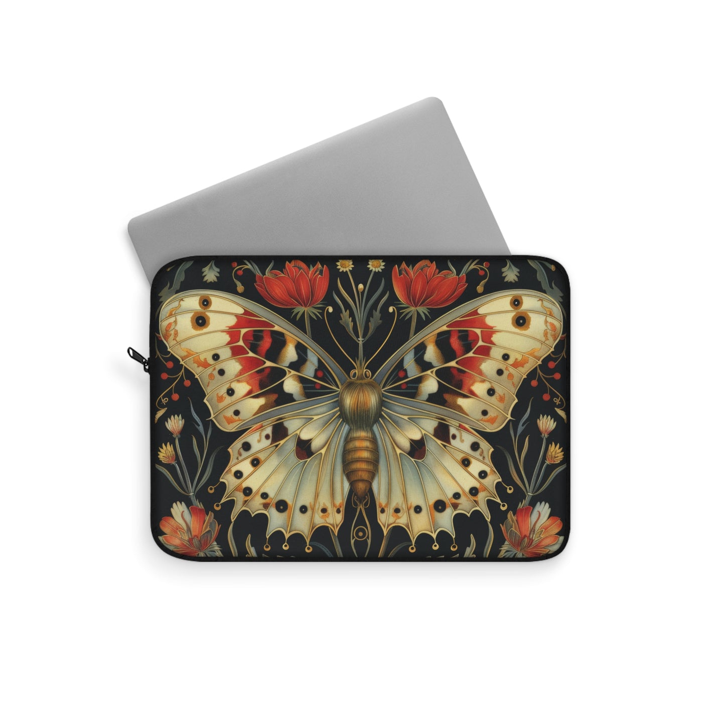 Golden Butterfly Laptop Sleeve, William Morris Inspired Botanical Art Case, Vintage Floral Insect Laptop Cover (12”, 13”, 15”)