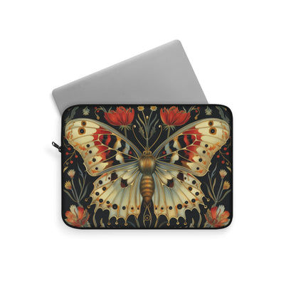 Golden Butterfly Laptop Sleeve, William Morris Inspired Botanical Art Case, Vintage Floral Insect Laptop Cover (12”, 13”, 15”)