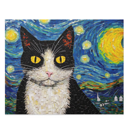 Tuxedo Cat The Starry Night Puzzle Van Gogh  (120, 252, 500-Piece) Gift-Ready Box, Adult Jigsaw Puzzle