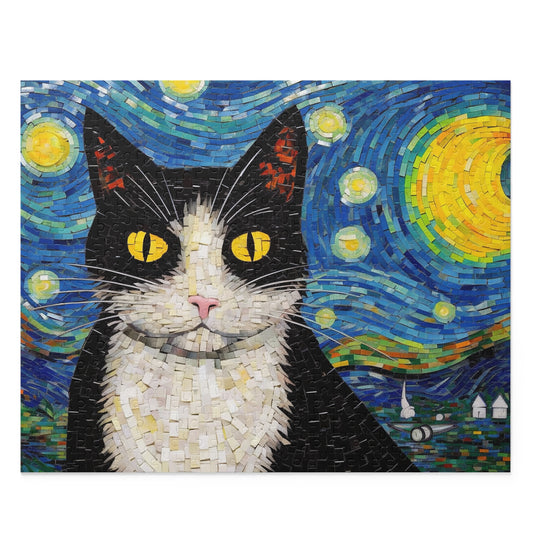 Tuxedo Cat The Starry Night Puzzle Van Gogh  (120, 252, 500-Piece) Gift-Ready Box, Adult Jigsaw Puzzle